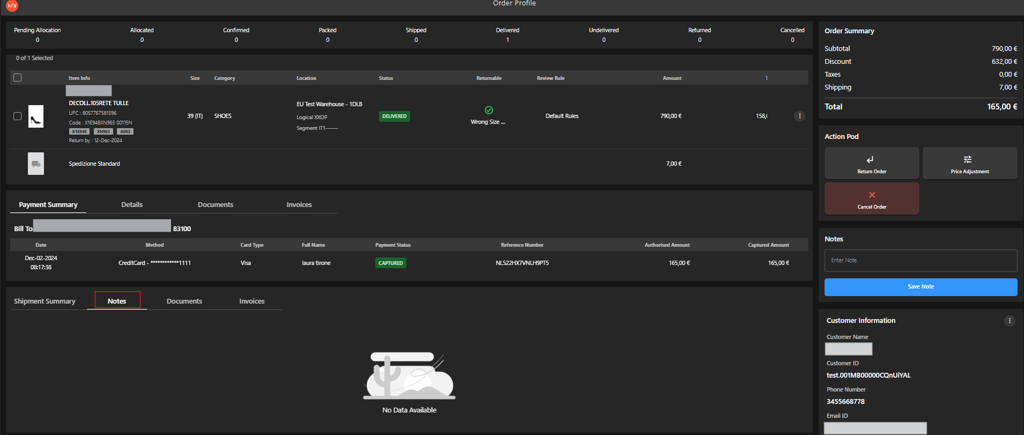 Shipment Notes Tab